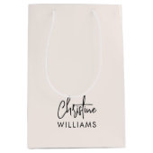 署名モノグラム手書きスクリプト赤面ピンク ミディアムペーパーバッグ (正面)