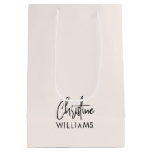 署名モノグラム手書きスクリプト赤面ピンク ミディアムペーパーバッグ (裏面)