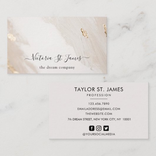 署名ヴィンテージ金ゴールドベージュ赤面名刺 名刺 (正面/裏面)