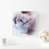 署名名フォト正方形の壁掛け スクエア壁時計 (ホーム)