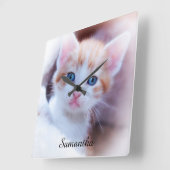 署名名フォト正方形の壁掛け スクエア壁時計 (傾斜)