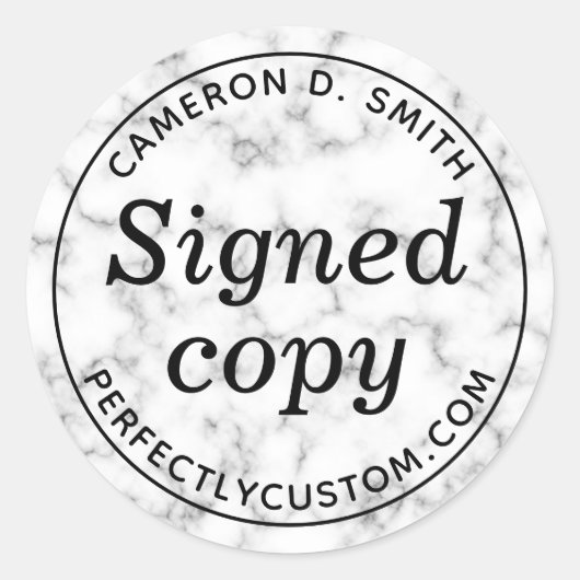 署名済みコピー白大理石のルック作家名Webサイト ラウンドシール (正面)