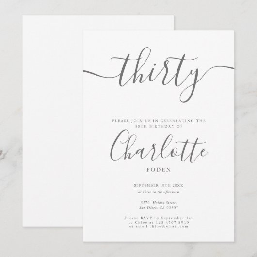 署名30th誕生日 招待状 (正面/裏面)