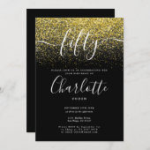 署名50番目の誕生日金ゴールドグリッター紙吹雪 招待状 (正面/裏面)