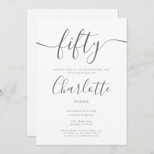 署名50番目の誕生日 招待状 (正面/裏面)