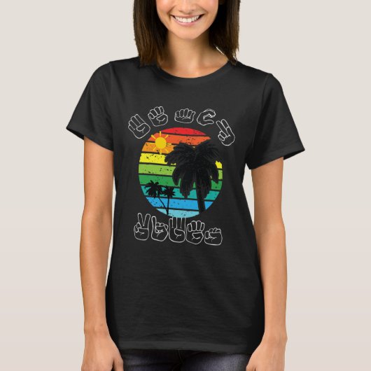 署名ASLサイン言語服ビーチろう意識 Tシャツ (正面)