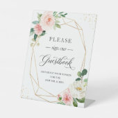 署名Ourゲストブッククラシー赤面ピンクフローラフレーム 台座サイン