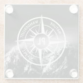 羅針星エンブレムモノグラムのドラマチックな山 ガラスコースター (裏面)