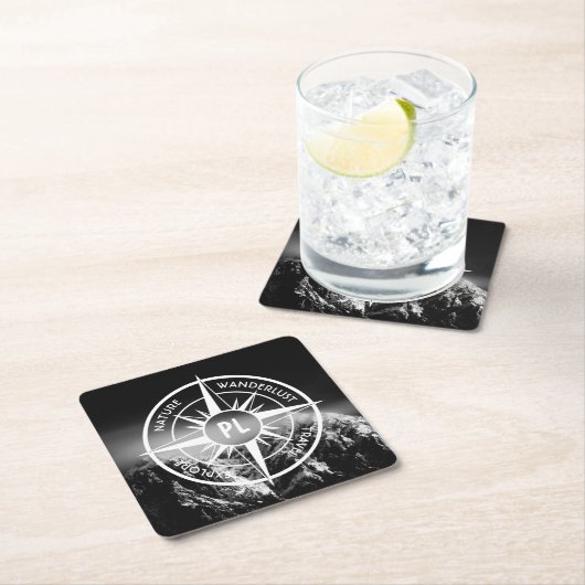 羅針星エンブレムモノグラムのドラマチックな山 スクエアペーパーコースター (インサイチュ)