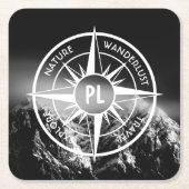 羅針星エンブレムモノグラムのドラマチックな山 スクエアペーパーコースター (正面)