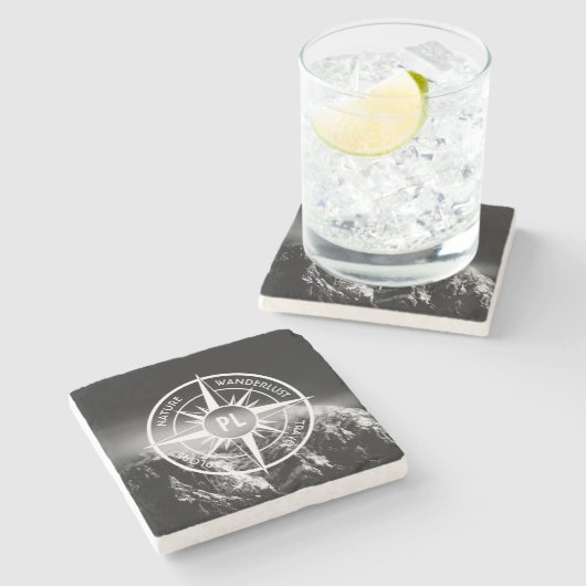 羅針星エンブレムモノグラムのドラマチックな山 ストーンコースター (横)