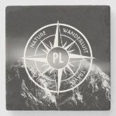 羅針星エンブレムモノグラムのドラマチックな山 ストーンコースター (正面)