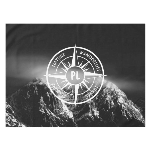 羅針星エンブレムモノグラムのドラマチックな山 テーブルクロス (正面(横))