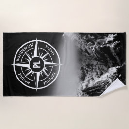 羅針星エンブレムモノグラムのドラマチックな山 ビーチタオル