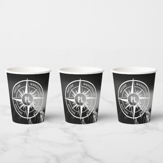 羅針星エンブレムモノグラムのドラマチックな山 紙コップ (複数)