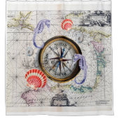 羅針盤ヴィンテージ図 シャワーカーテン (正面)