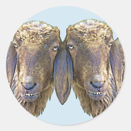 羊おっちょこちょいの顔農園ツインズアニマルファミリーアート ラウンドシール (正面)