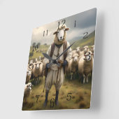 羊おもしろいのシェパードと羊の群れ スクエア壁時計 (傾斜)