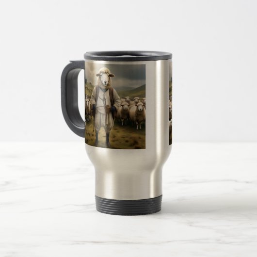 羊おもしろいのシェパードと羊の群れ トラベルマグ (正面左)