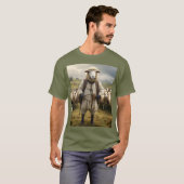 羊おもしろいのシェパードと羊の群れ Tシャツ (正面フル)