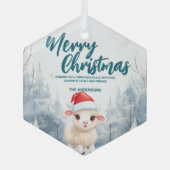 羊おもしろいメリークリスマスツリー雪ホリデーパーティー ガラスオーナメント (正面)