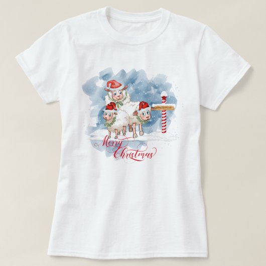 羊おもしろい愛好家クリスマス北極 Tシャツ (デザイン正面)