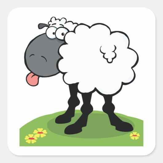 羊が舌を突き出す四角いステッカー スクエアシール (正面)