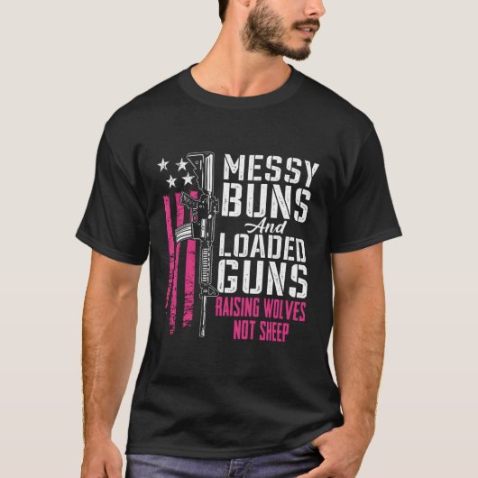 羊ではなく狼を持ち上げる乱雑なバンの銃をロード Tシャツ (正面)