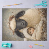 羊とお洒落一緒に座っている子を切り離す 薄葉紙 (クラフト)