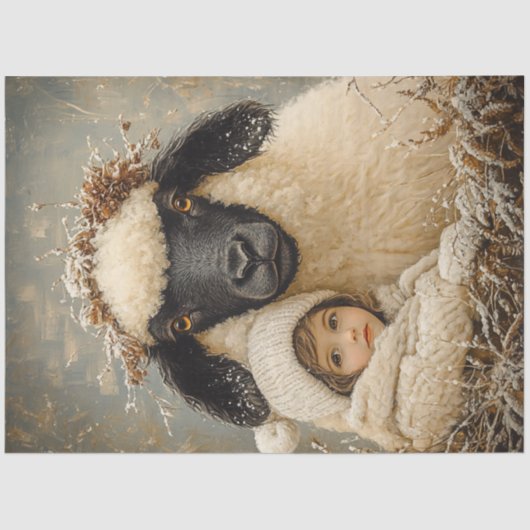 羊とお洒落一緒に座っている子を切り離す 薄葉紙 (正面)