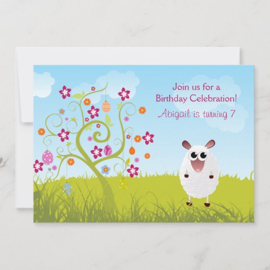 羊とホリデーエッグ誕生日招待状～ガールズ 招待状 (正面)
