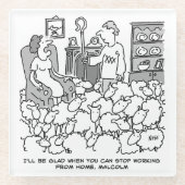 羊と家から働く羊飼いおもしろい ガラスコースター (正面)