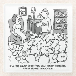 羊と家から働く羊飼いおもしろい ガラスコースター