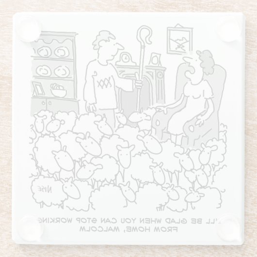 羊と家から働く羊飼いおもしろい ガラスコースター (裏面)