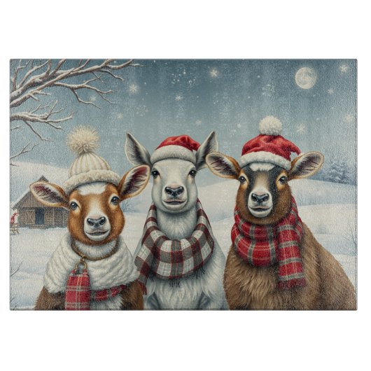 羊と小屋のある冬の風景 カッティングボード (正面)