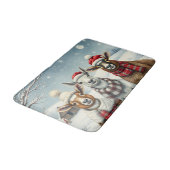 羊と小屋のある冬の風景 バスマット (アングル)