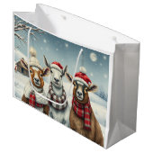 羊と小屋のある冬の風景 ラージペーパーバッグ (正面アングル)