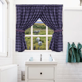 羊と平和な景色を望む窓 ポスター