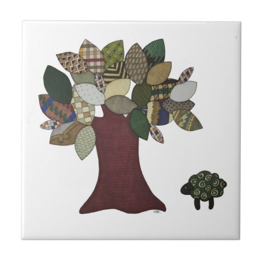 羊と木のタイル タイル (正面)