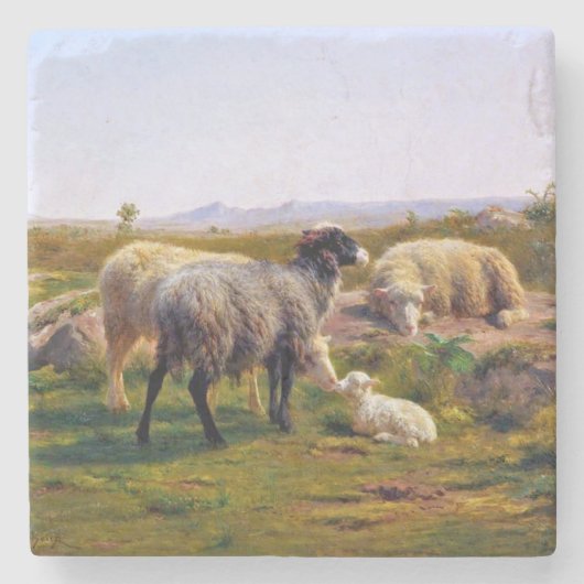 羊と羊の自然(by Rosa Bonheur) ストーンコースター (正面)