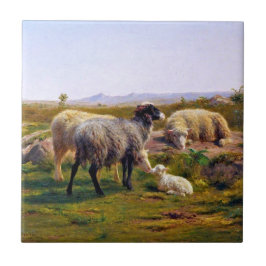 羊と羊の自然(by Rosa Bonheur) タイル