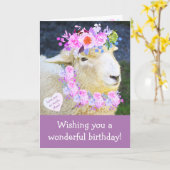 羊と花の誕生日ママ用カード カード (黄色い花)