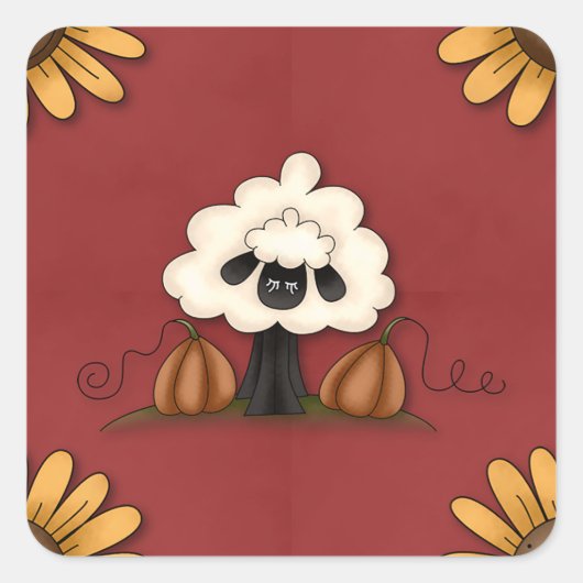 羊と花 スクエアシール (正面)