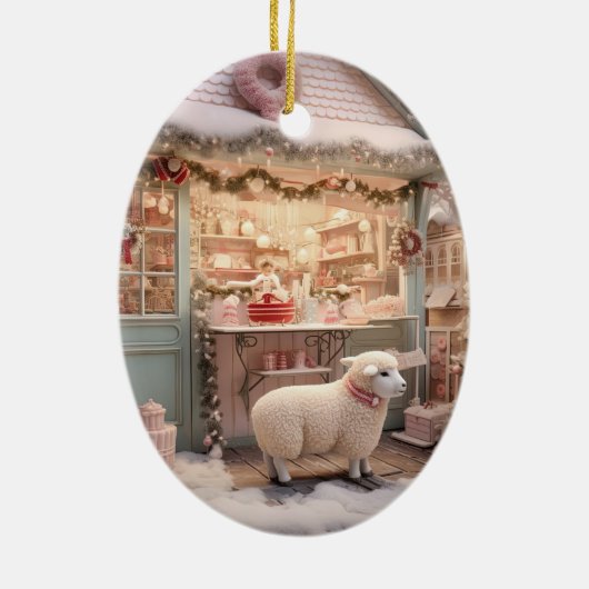 羊のおもしろいクリスマス、農場愛好家のためのギフト セラミックオーナメント (裏面)
