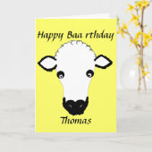 羊のおもしろい誕生日、祭日、名前を前に追加 カード (黄色い花)