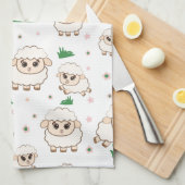 羊のよくはしゃぐ柄 キッチンタオル (四つ折り)