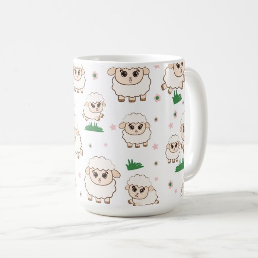 羊のよくはしゃぐ柄 コーヒーマグカップ (正面右)