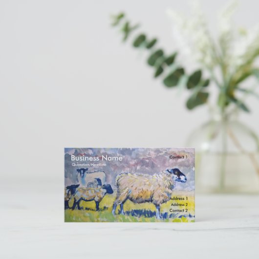 羊のカラフル子羊と曇り空の名刺 名刺 (スタンド正面)
