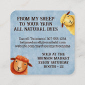 羊のカラフル編み物編み針編み手紡糸 スクエア名刺 (裏面)
