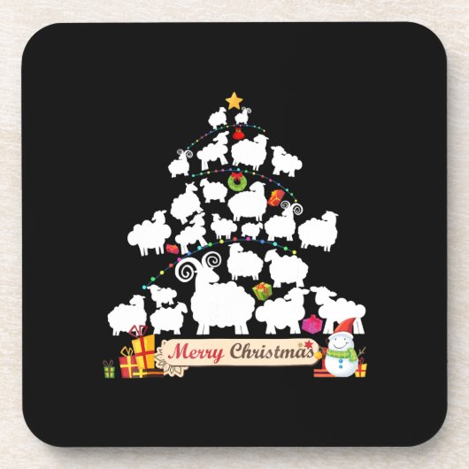 羊のクリスマスツリーの贈り物 |おもしろいクリスマスギフト コースター (正面)